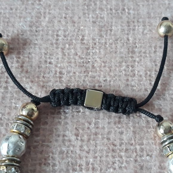 Shambala Bracelet, Adjustable with Pearlescent and Crystal-Studded Beads - Picture 5 of 6